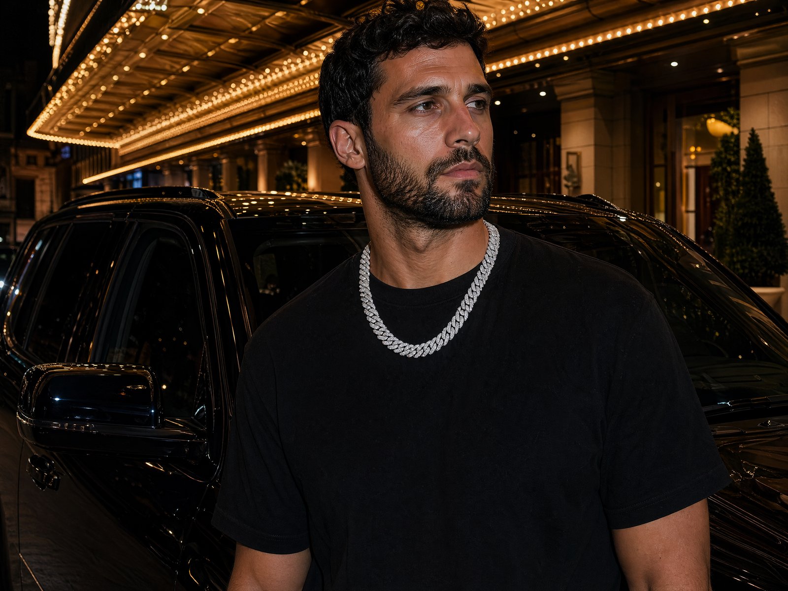 12MM Mosaic Set Moissanite Cuban Chain on person