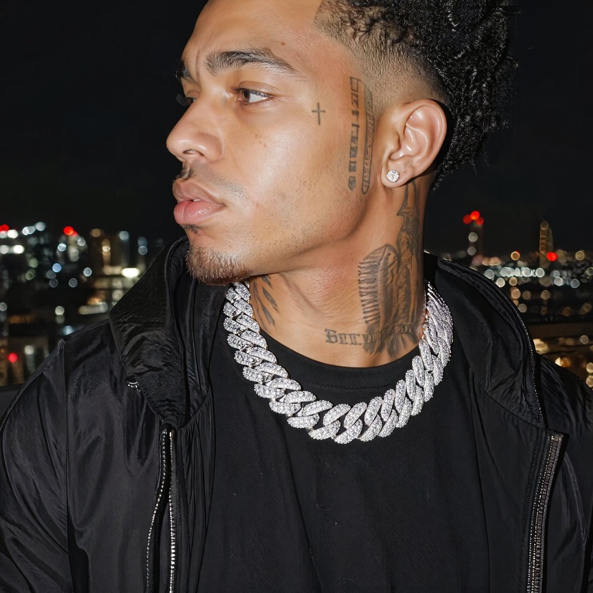 20MM Moissanite 3-D Halo Cuban Chain on person