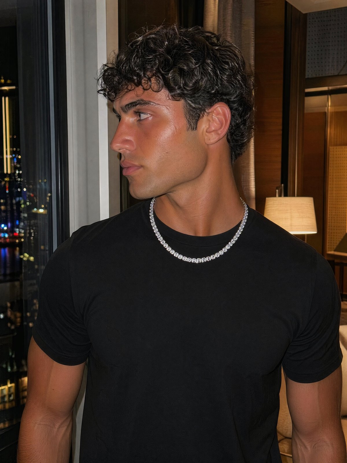 5MM Moissanite Cluster Tennis Chain on person